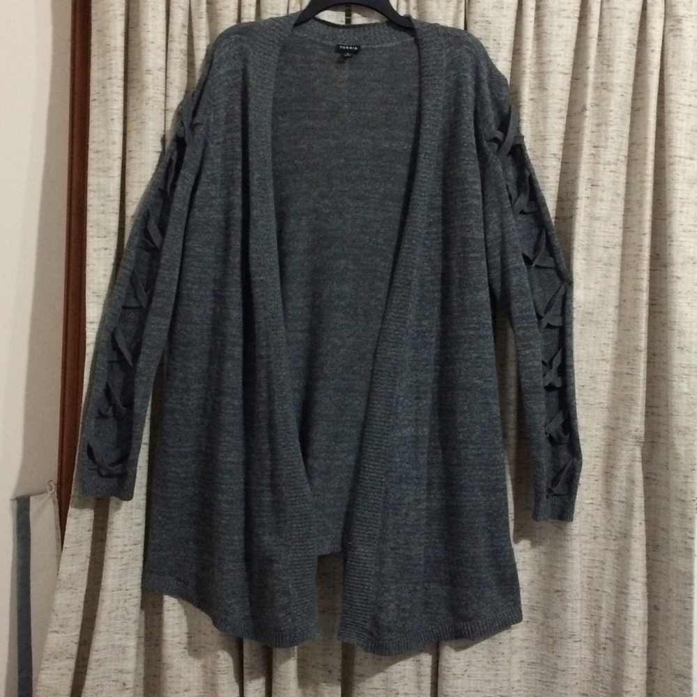 Torrid Lace Up Sleeve Open Front Cardigan